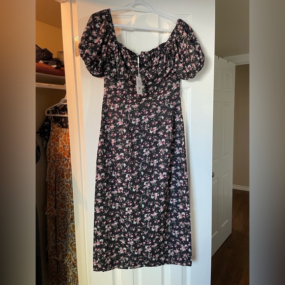 Black and pink floral midi dress - Picture 4 of 5